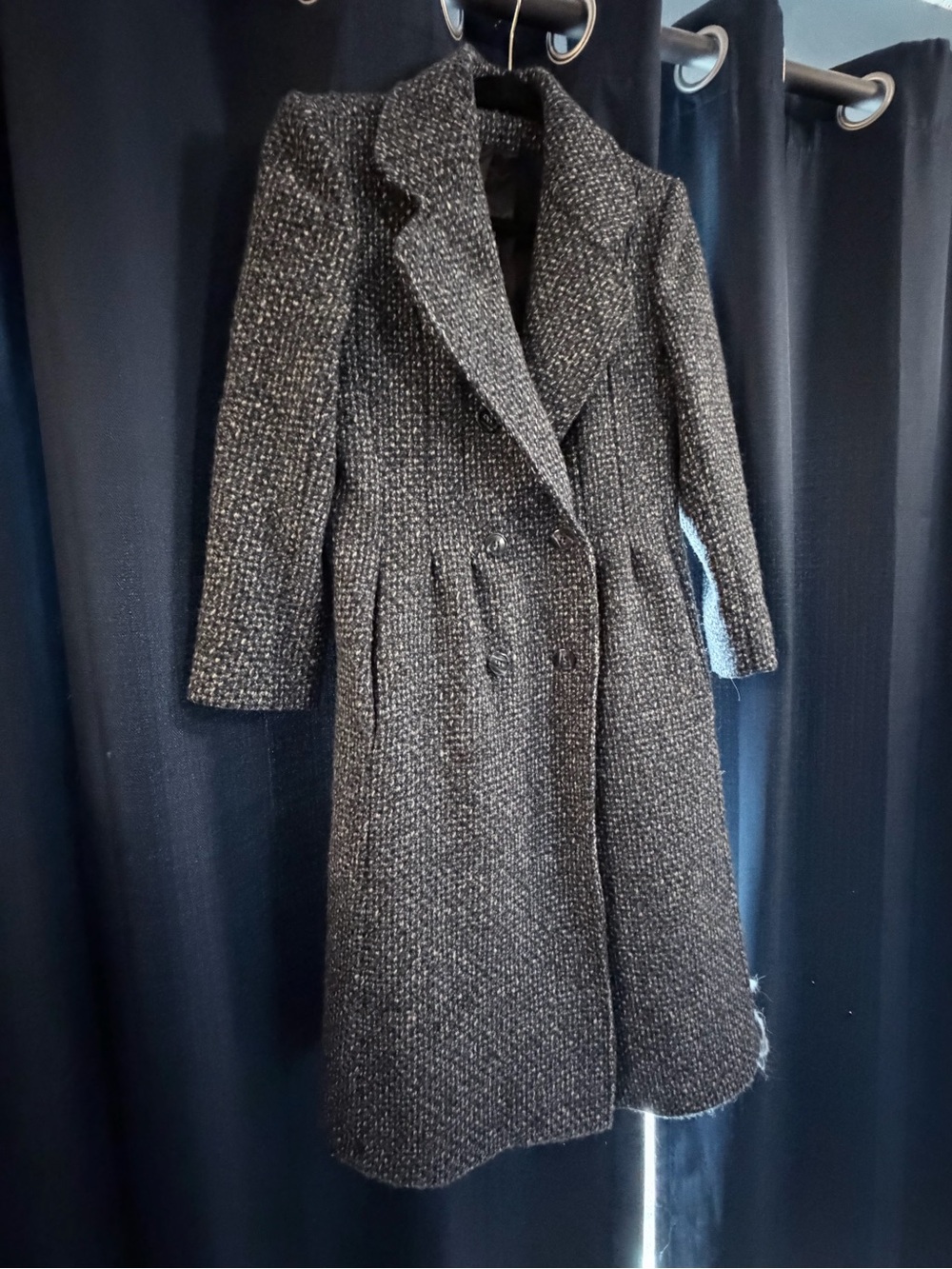 Women's Blue Tweed 100% Wool Long Coat made in the USA
